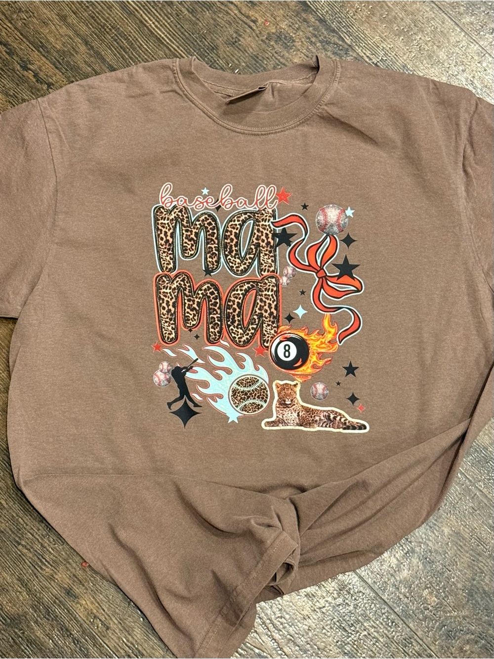 Comfort Colors Brown "Baseball Mama" Graphic Tee with Leopard Print